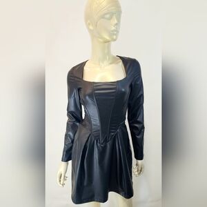 Elegant Black Faux Leather Dress